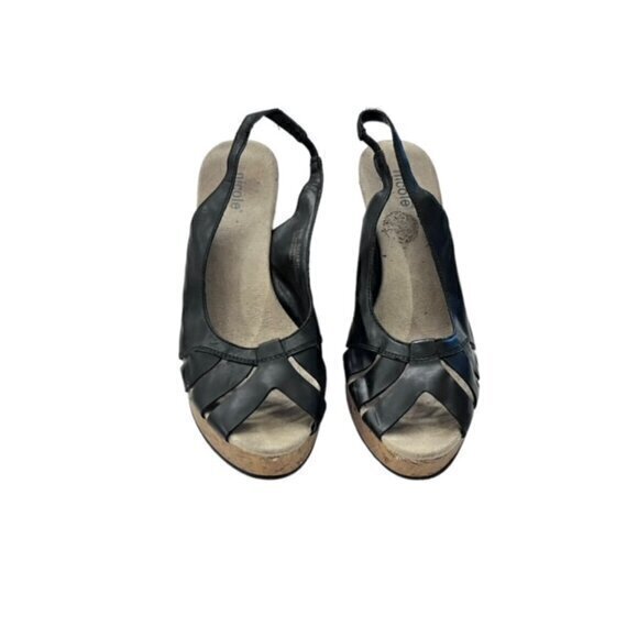 Nicole Women's Wedge Sandals Size‎ 8.5 Black Faux Leather Summer Party 3.75" - Picture 2 of 9